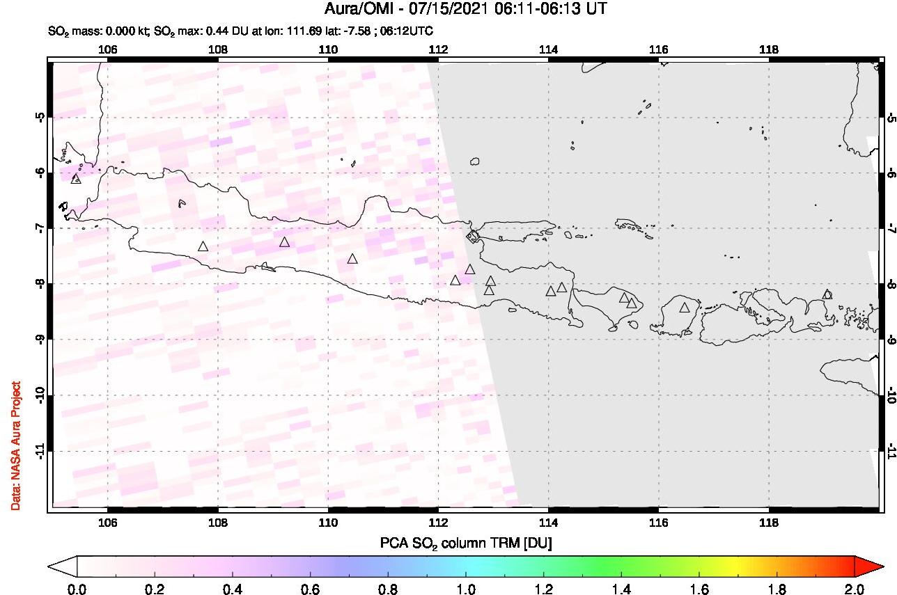 A sulfur dioxide image over Java, Indonesia on Jul 15, 2021.