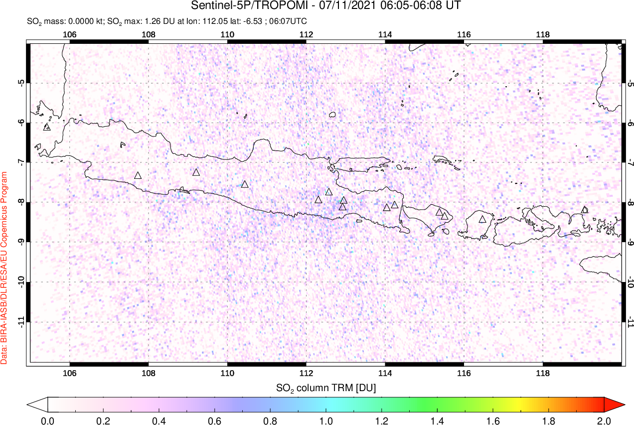A sulfur dioxide image over Java, Indonesia on Jul 11, 2021.