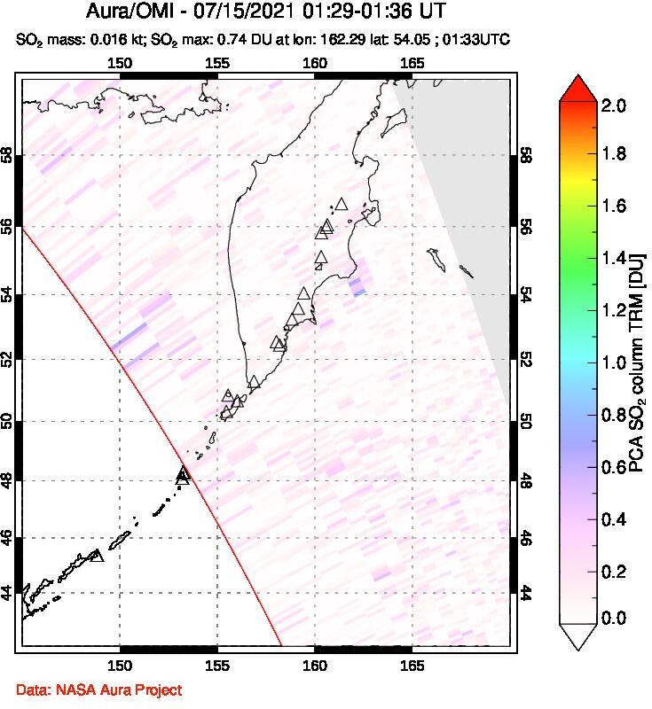 A sulfur dioxide image over Kamchatka, Russian Federation on Jul 15, 2021.