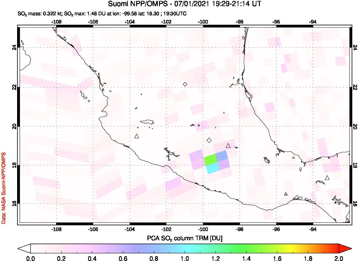 A sulfur dioxide image over Mexico on Jul 01, 2021.