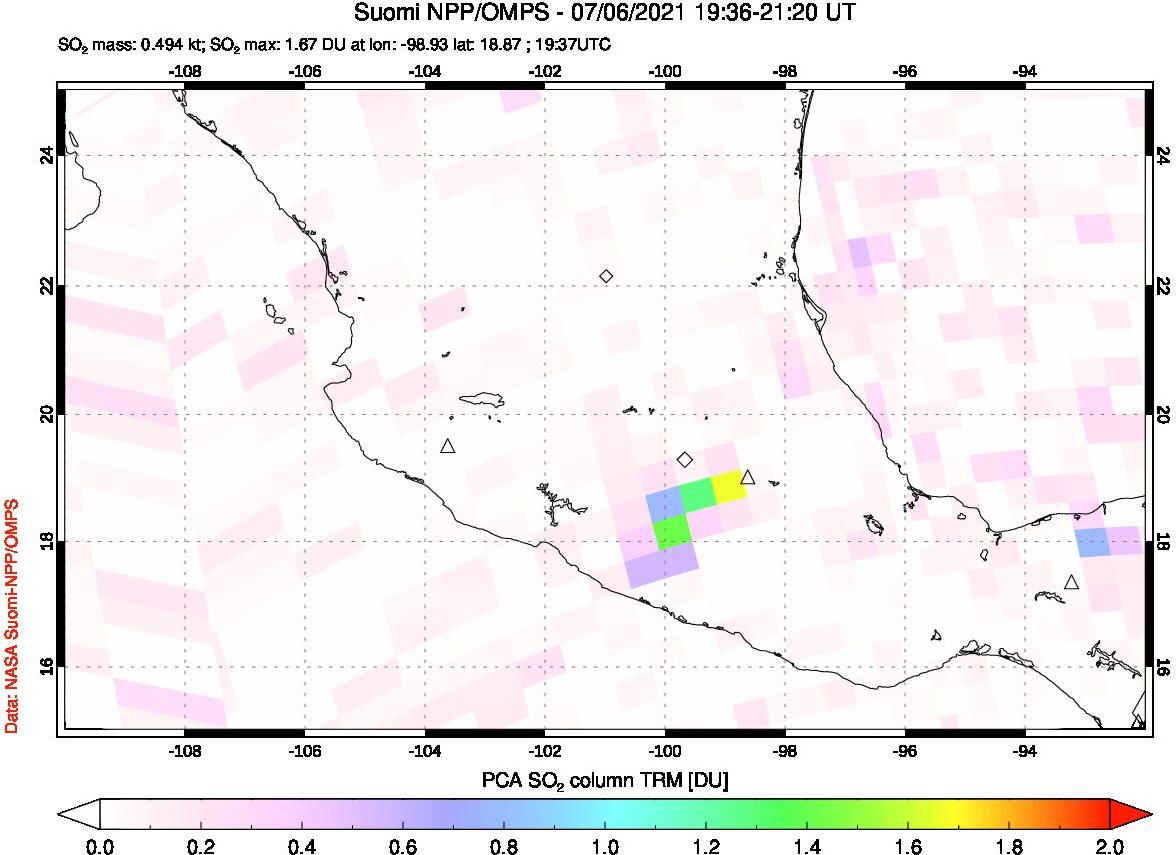 A sulfur dioxide image over Mexico on Jul 06, 2021.