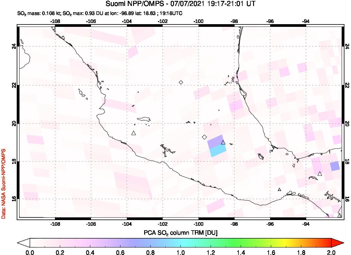 A sulfur dioxide image over Mexico on Jul 07, 2021.