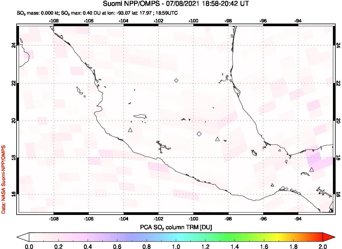 A sulfur dioxide image over Mexico on Jul 08, 2021.