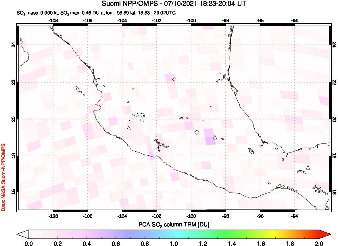 A sulfur dioxide image over Mexico on Jul 10, 2021.
