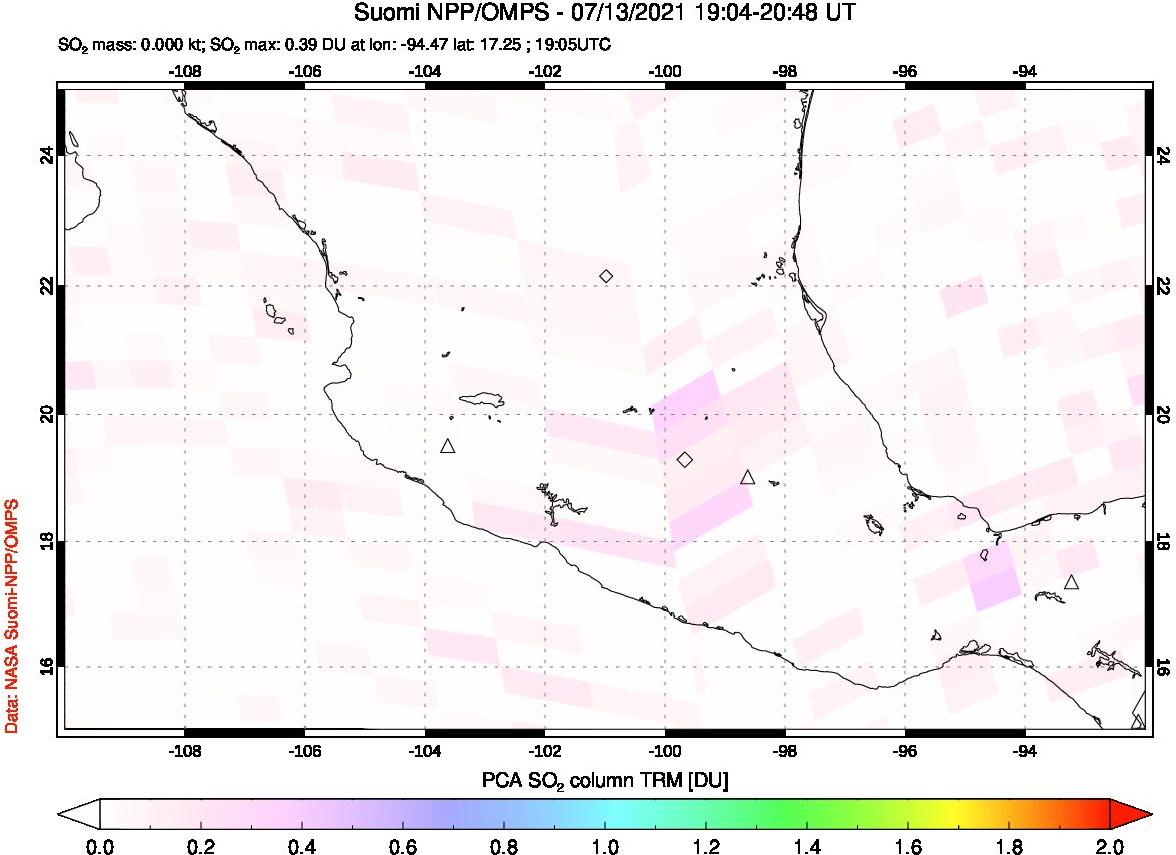 A sulfur dioxide image over Mexico on Jul 13, 2021.