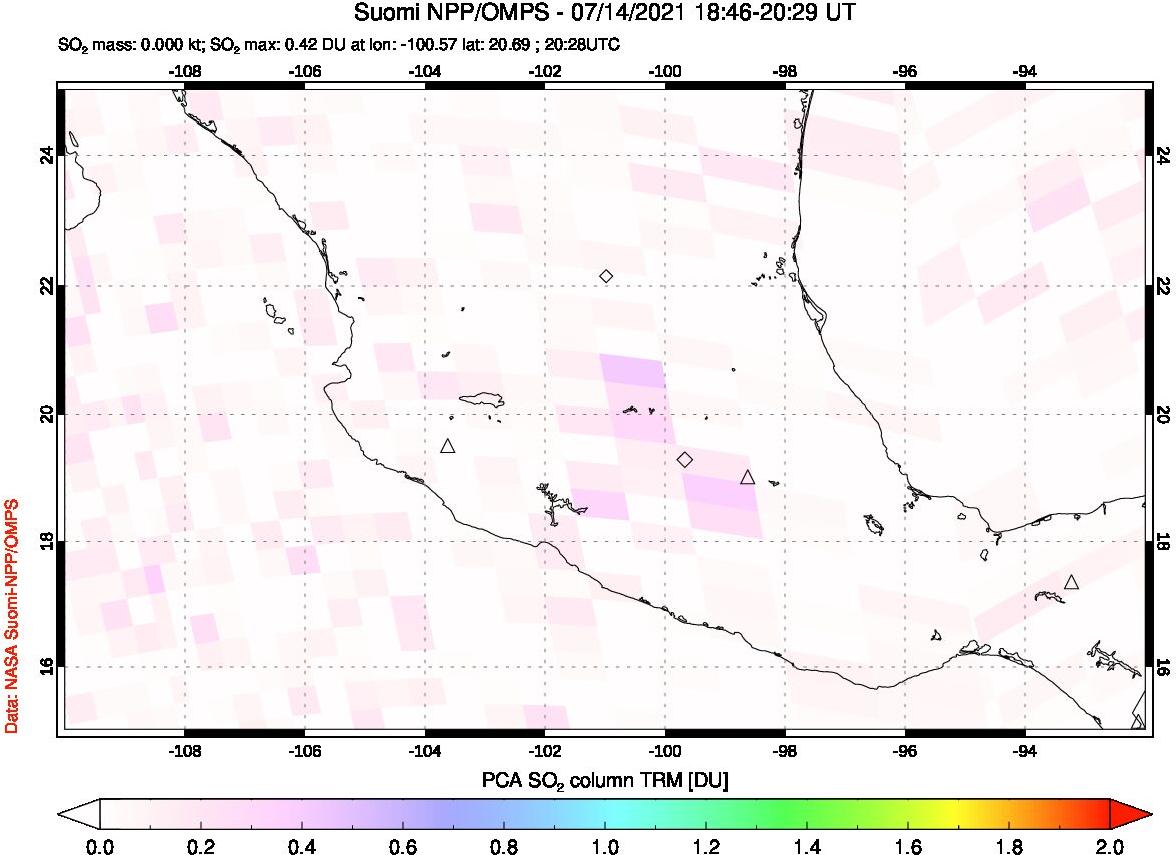 A sulfur dioxide image over Mexico on Jul 14, 2021.