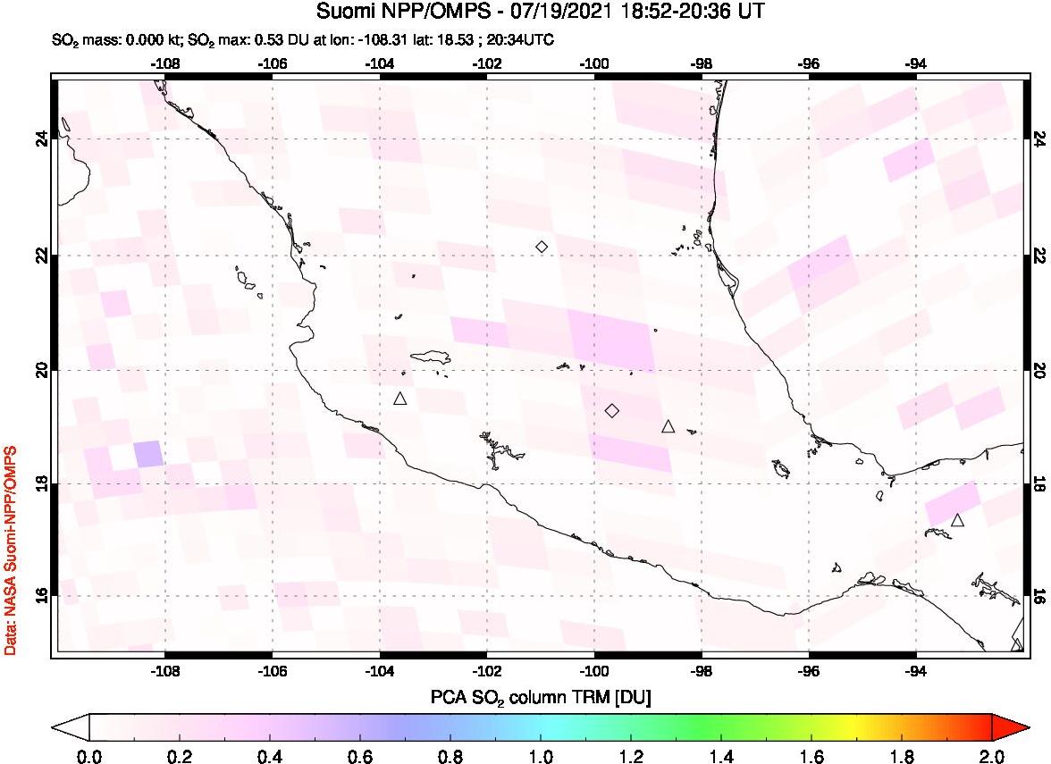 A sulfur dioxide image over Mexico on Jul 19, 2021.