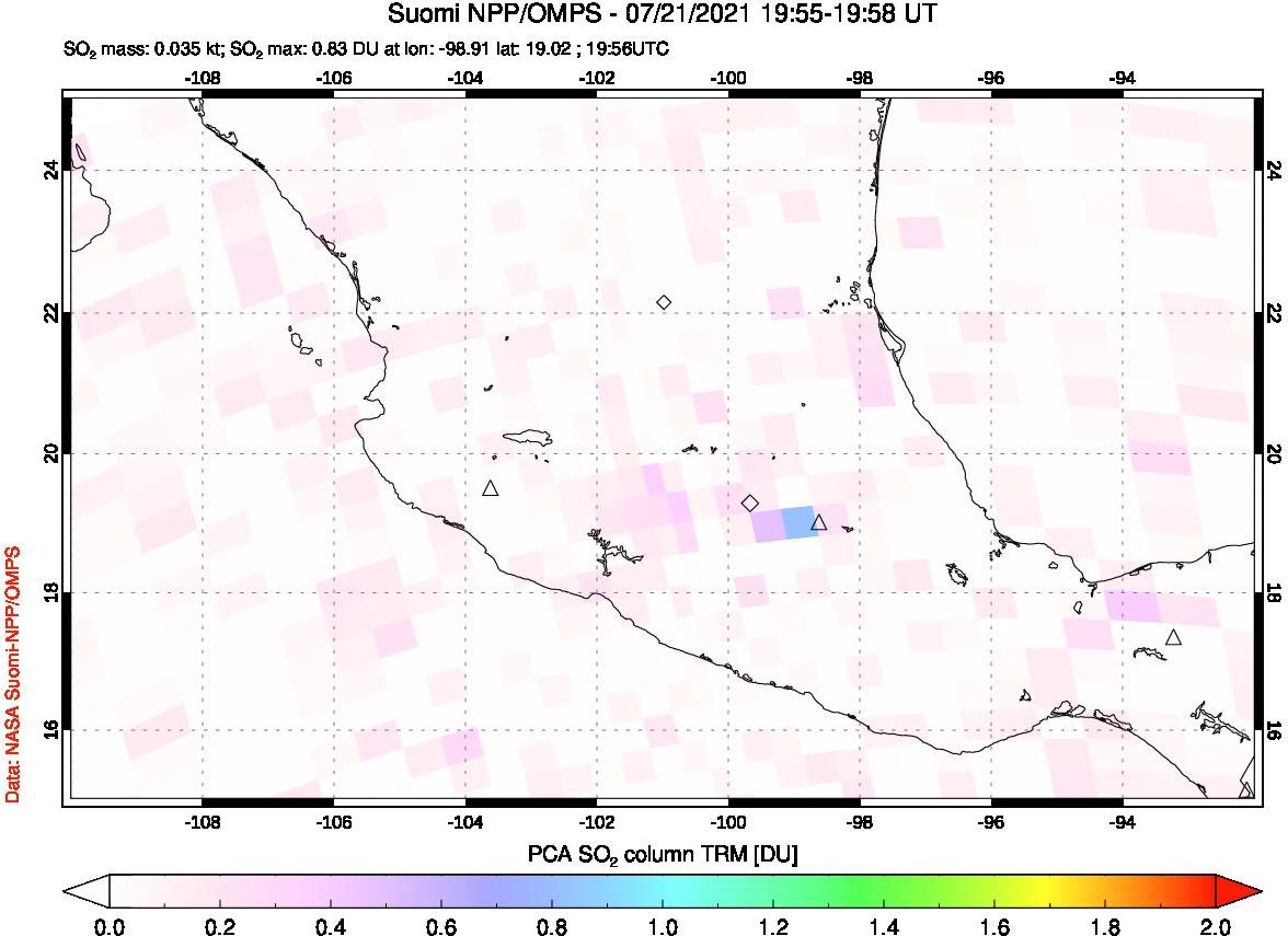 A sulfur dioxide image over Mexico on Jul 21, 2021.