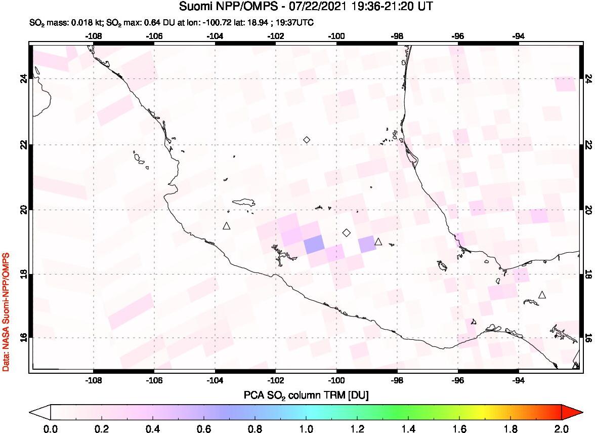 A sulfur dioxide image over Mexico on Jul 22, 2021.
