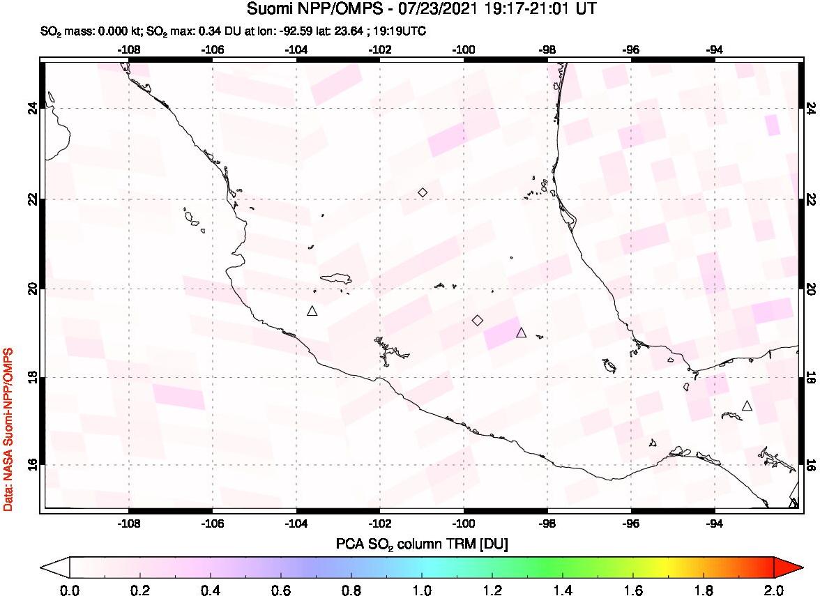 A sulfur dioxide image over Mexico on Jul 23, 2021.
