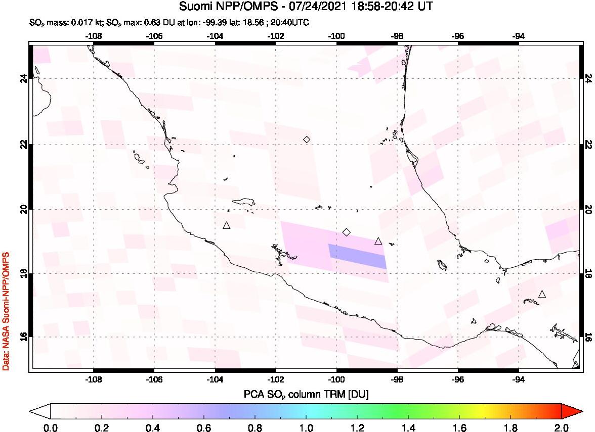 A sulfur dioxide image over Mexico on Jul 24, 2021.