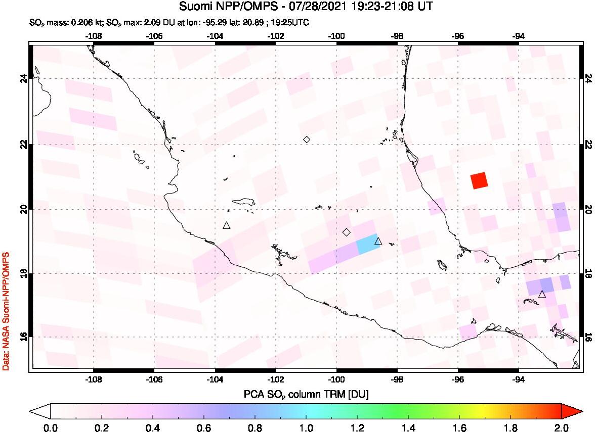A sulfur dioxide image over Mexico on Jul 28, 2021.