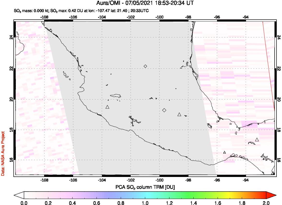 A sulfur dioxide image over Mexico on Jul 05, 2021.