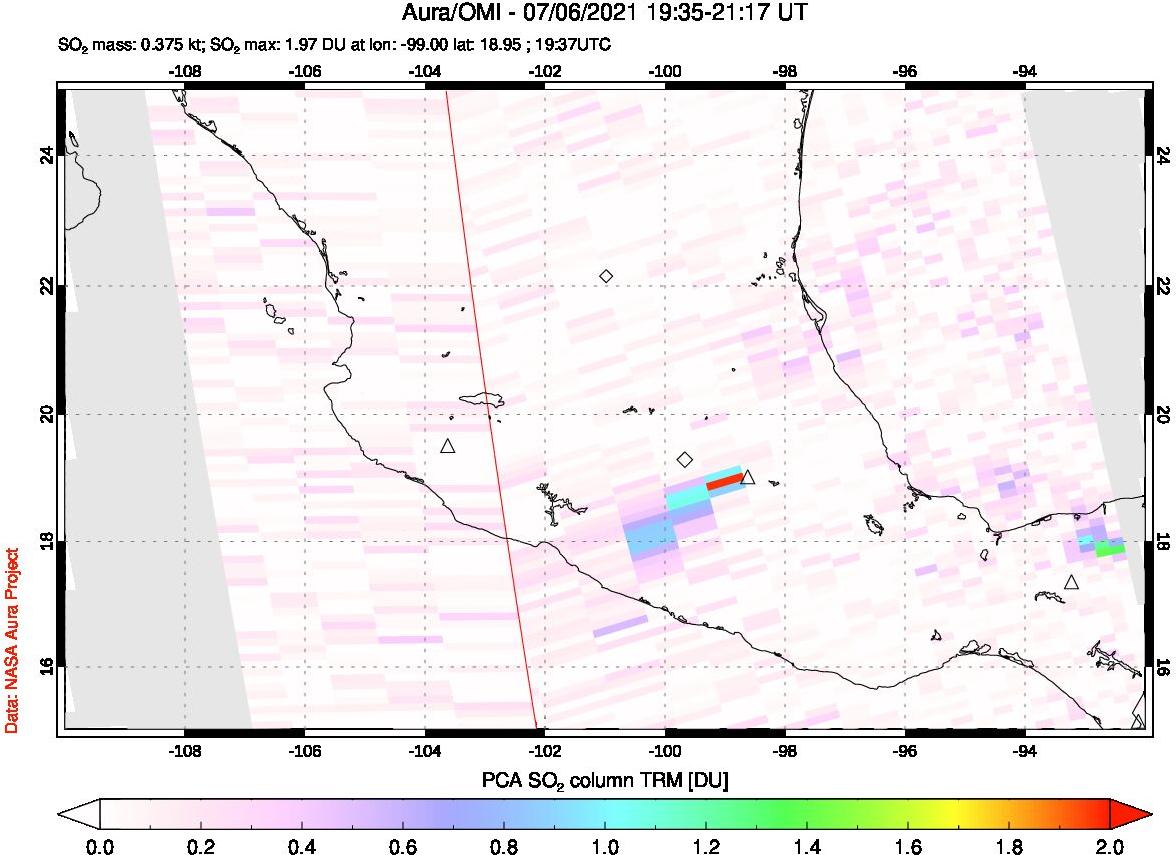 A sulfur dioxide image over Mexico on Jul 06, 2021.