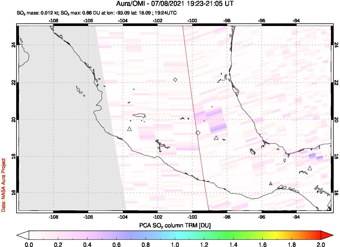 A sulfur dioxide image over Mexico on Jul 08, 2021.