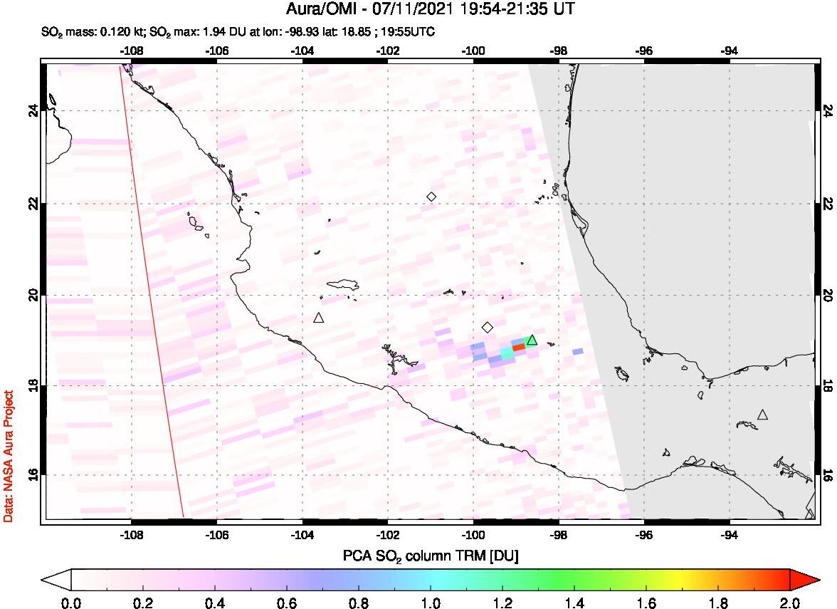 A sulfur dioxide image over Mexico on Jul 11, 2021.