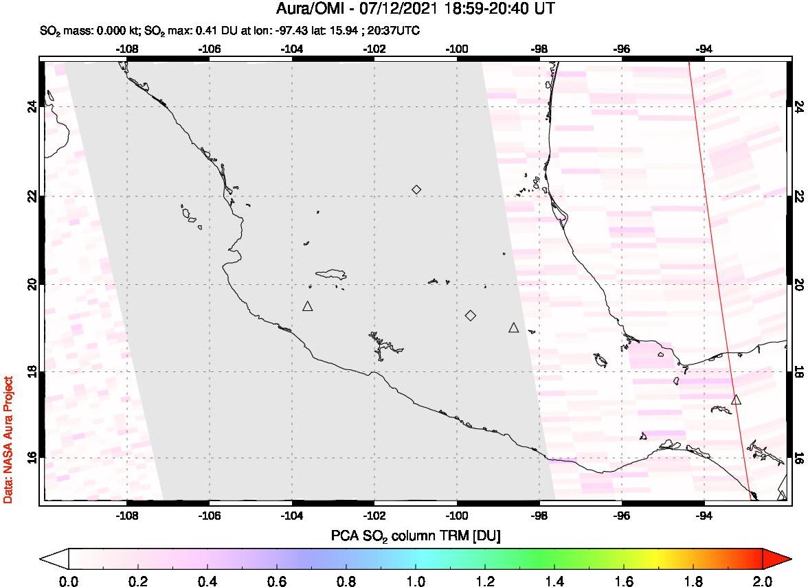 A sulfur dioxide image over Mexico on Jul 12, 2021.