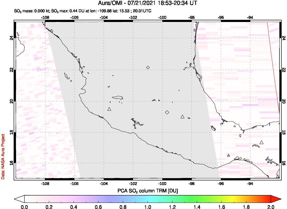 A sulfur dioxide image over Mexico on Jul 21, 2021.