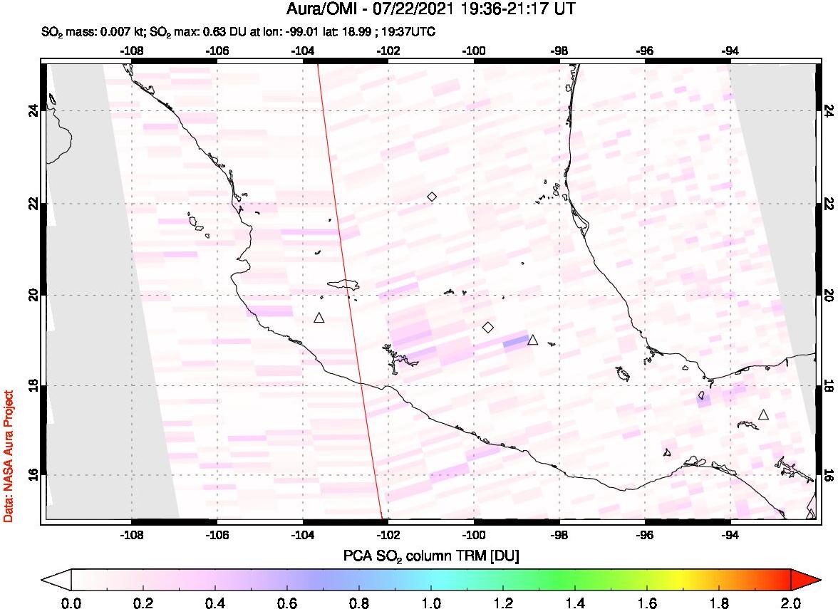A sulfur dioxide image over Mexico on Jul 22, 2021.