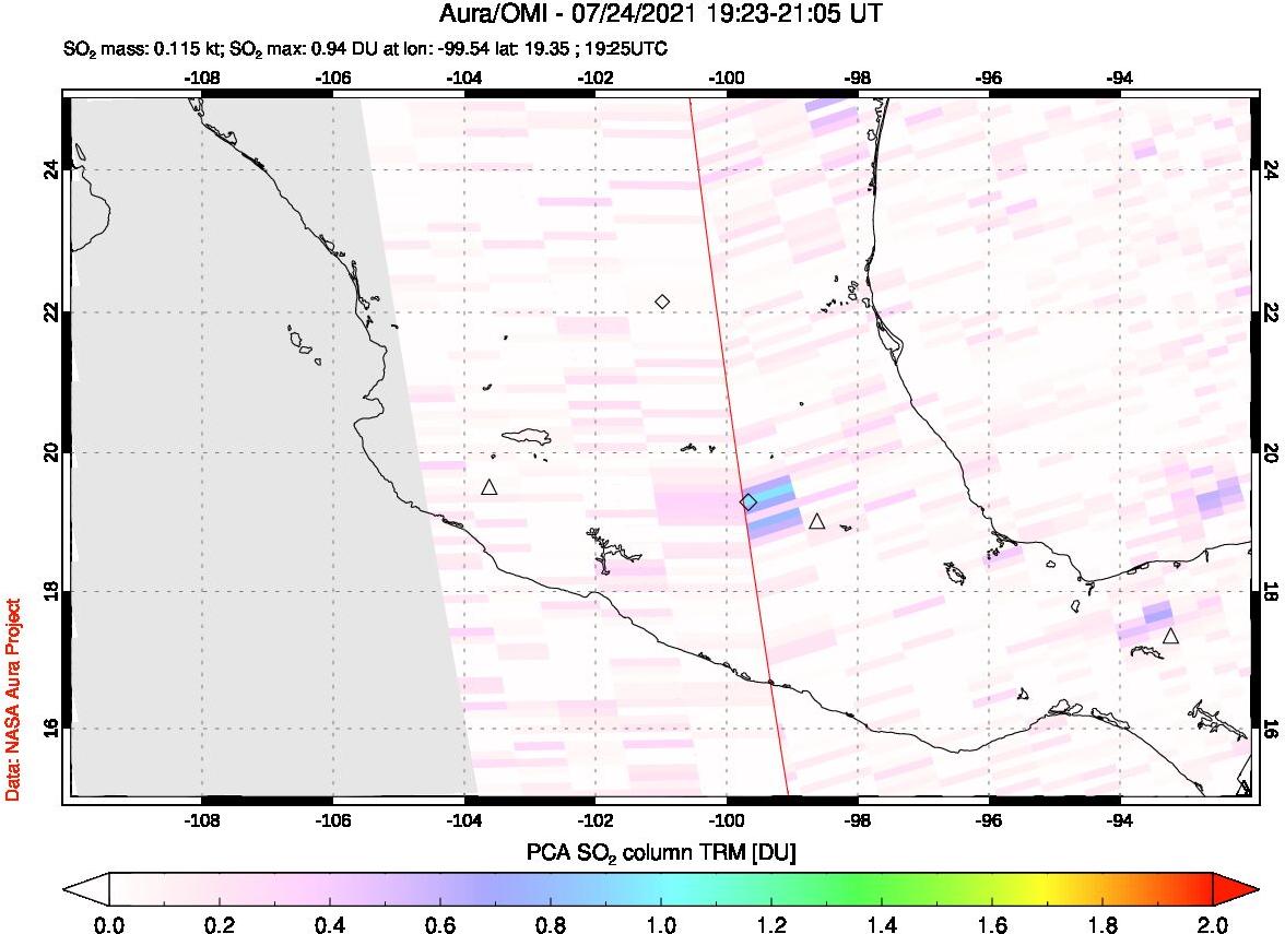 A sulfur dioxide image over Mexico on Jul 24, 2021.