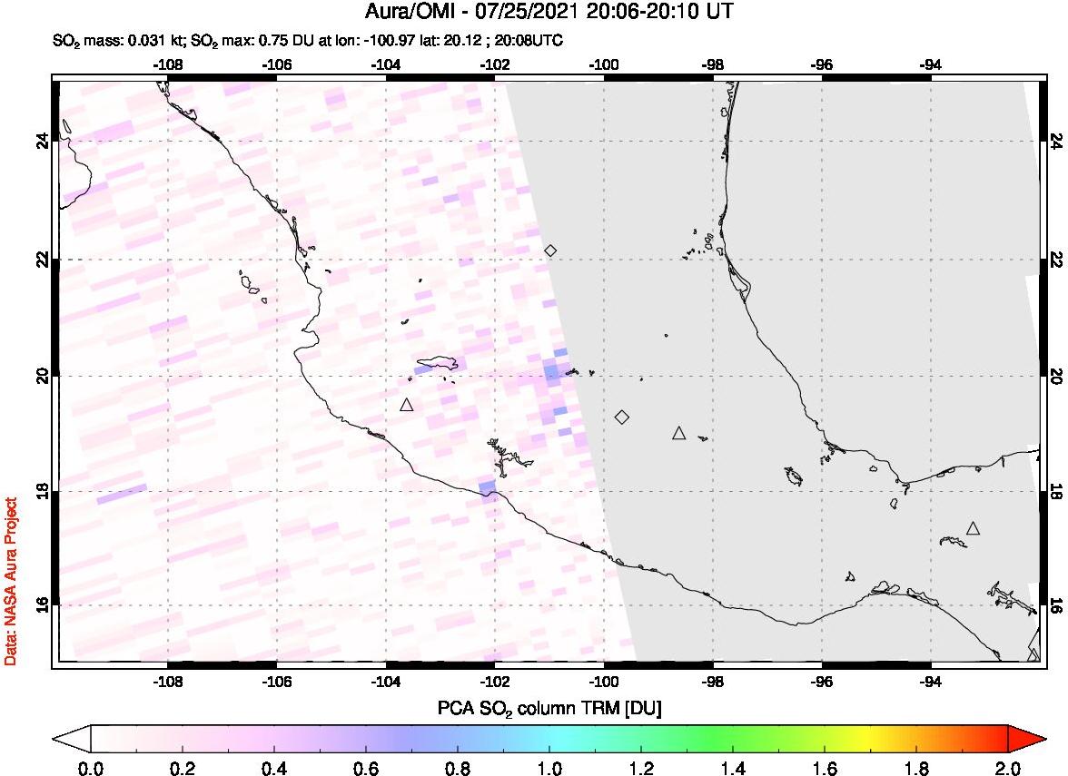 A sulfur dioxide image over Mexico on Jul 25, 2021.