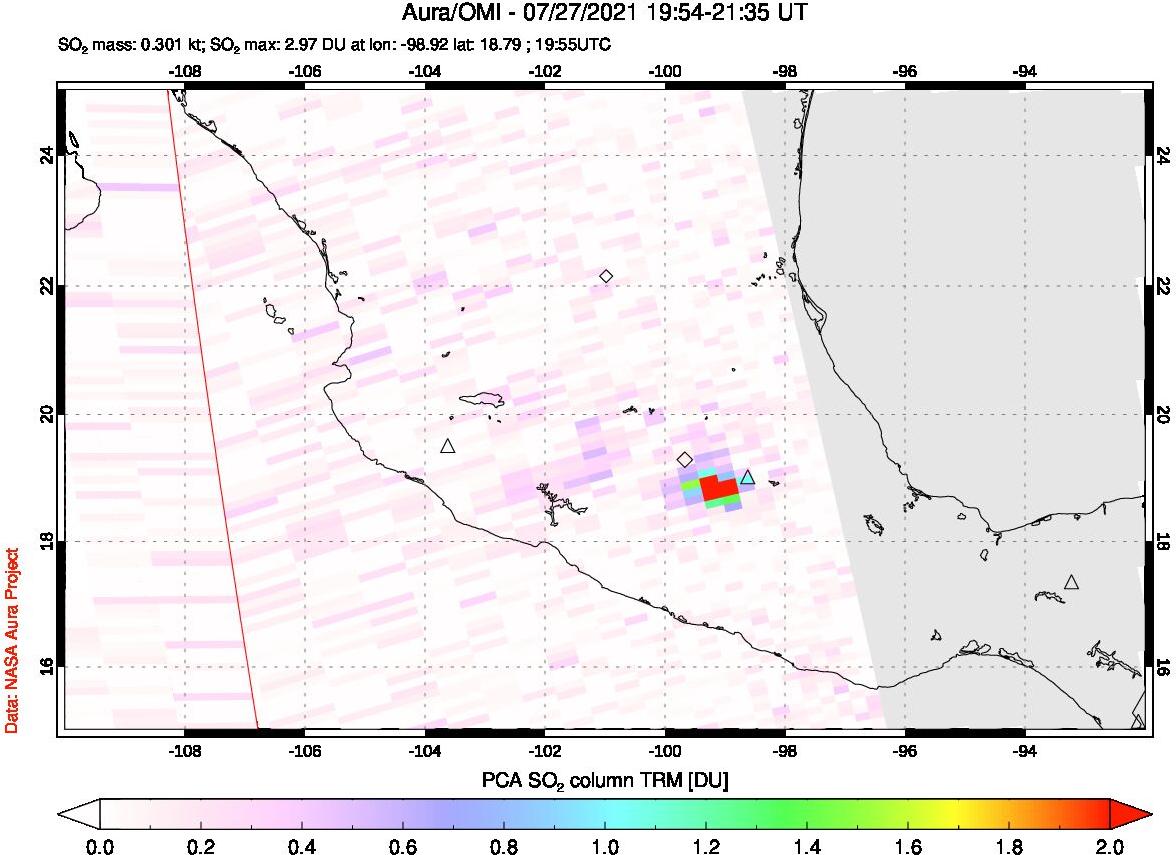 A sulfur dioxide image over Mexico on Jul 27, 2021.