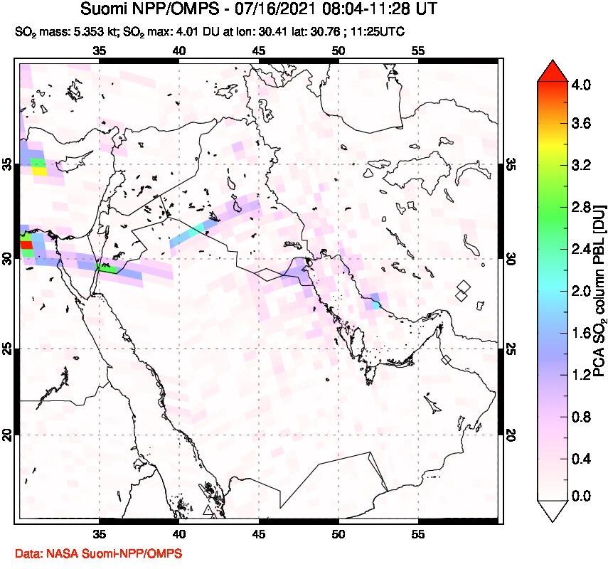 A sulfur dioxide image over Middle East on Jul 16, 2021.