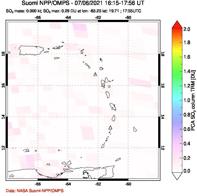 A sulfur dioxide image over Montserrat, West Indies on Jul 06, 2021.