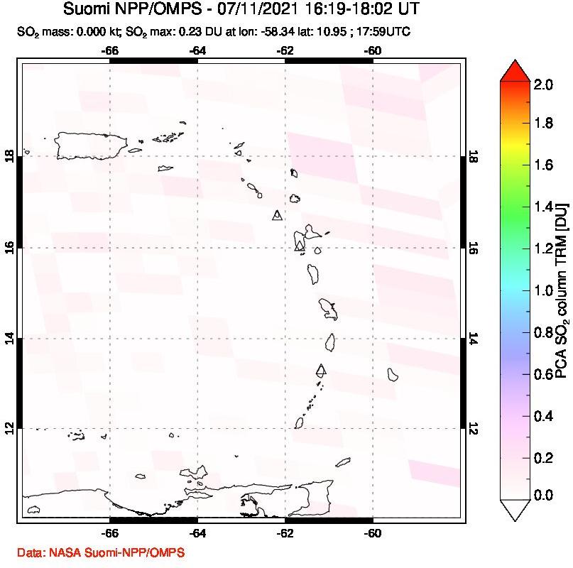 A sulfur dioxide image over Montserrat, West Indies on Jul 11, 2021.