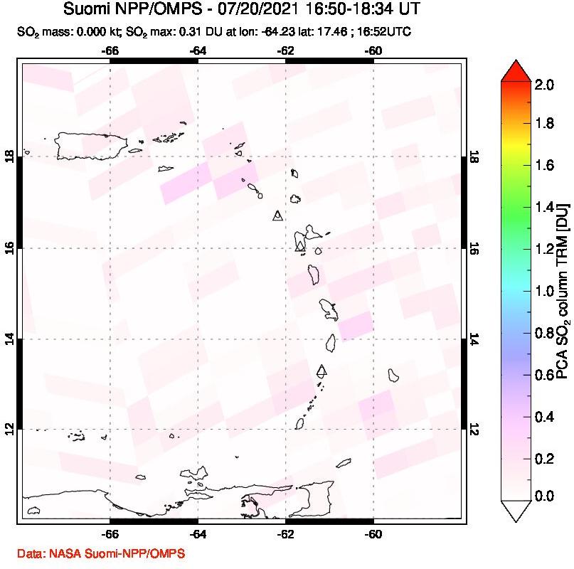 A sulfur dioxide image over Montserrat, West Indies on Jul 20, 2021.
