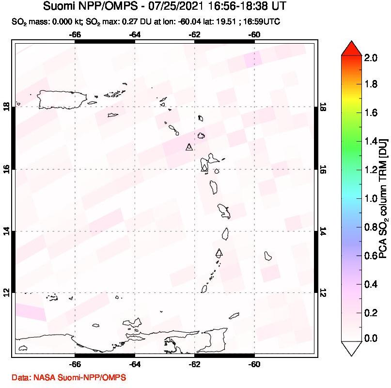 A sulfur dioxide image over Montserrat, West Indies on Jul 25, 2021.