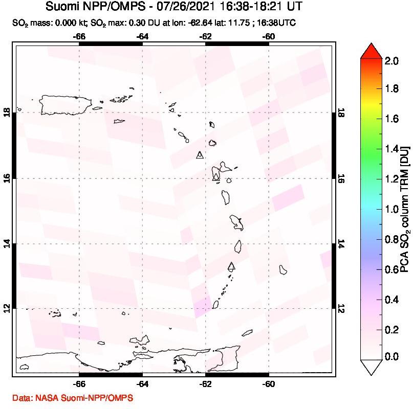 A sulfur dioxide image over Montserrat, West Indies on Jul 26, 2021.
