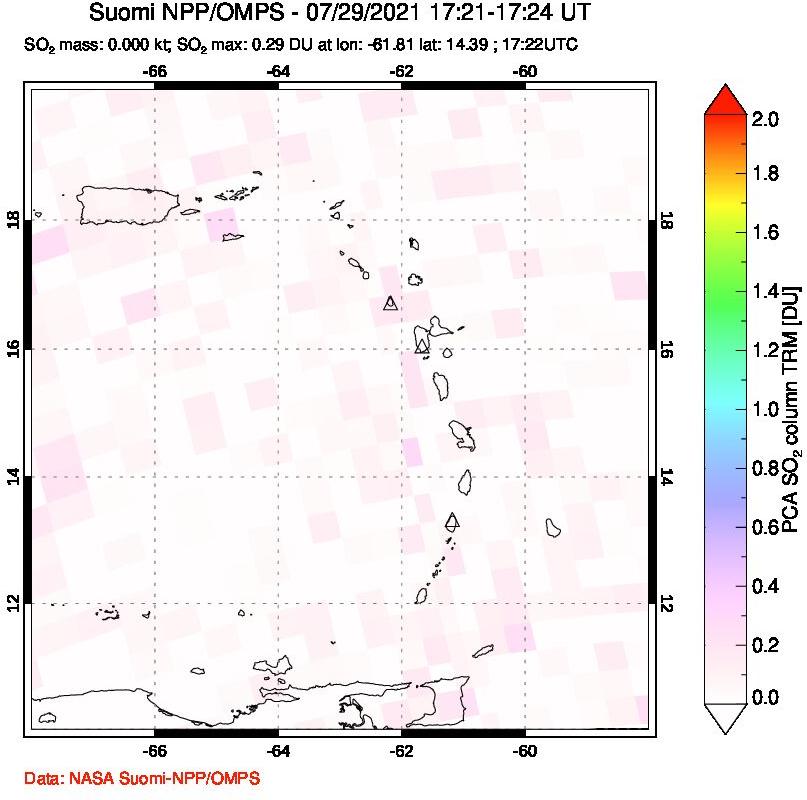 A sulfur dioxide image over Montserrat, West Indies on Jul 29, 2021.