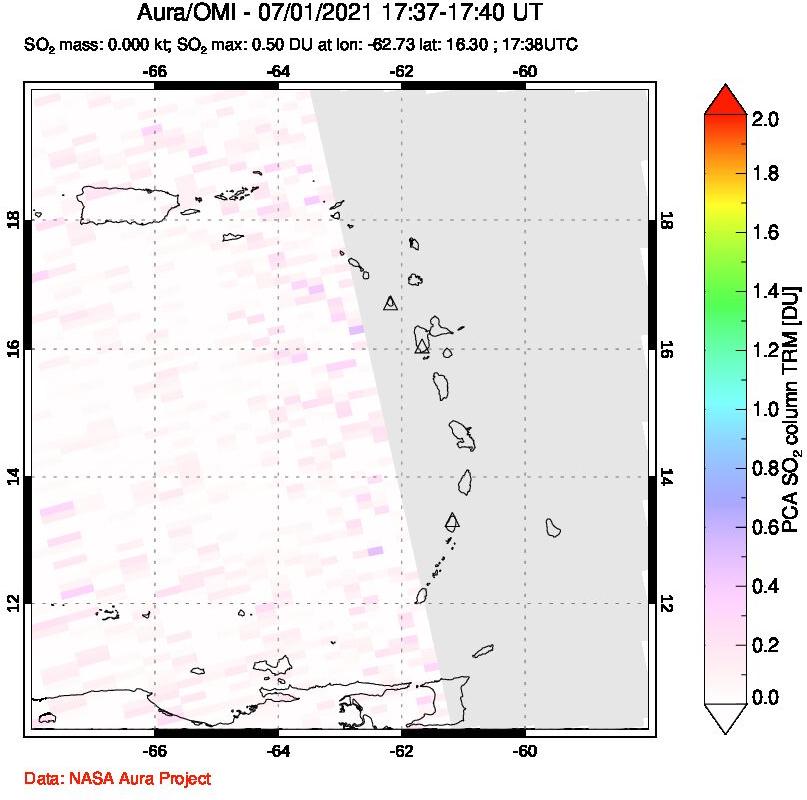 A sulfur dioxide image over Montserrat, West Indies on Jul 01, 2021.