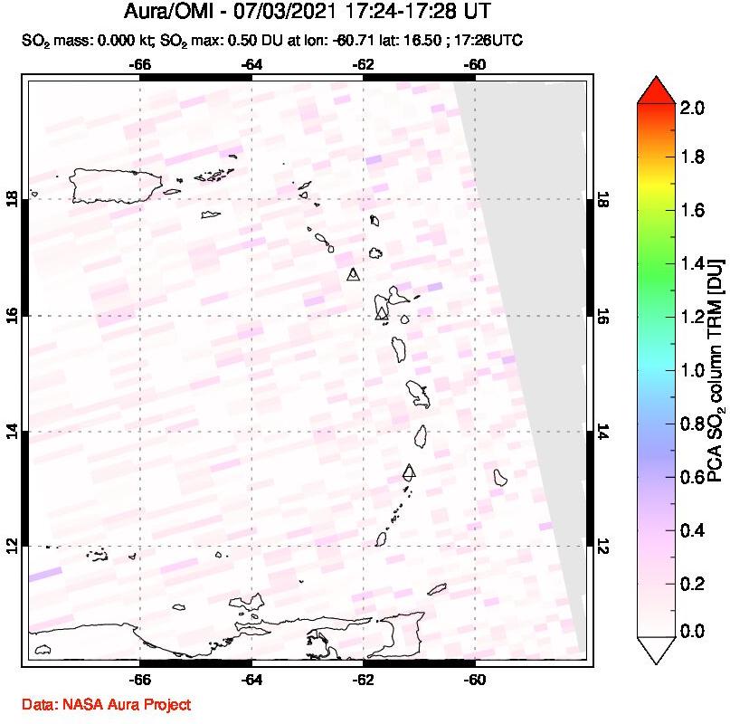 A sulfur dioxide image over Montserrat, West Indies on Jul 03, 2021.