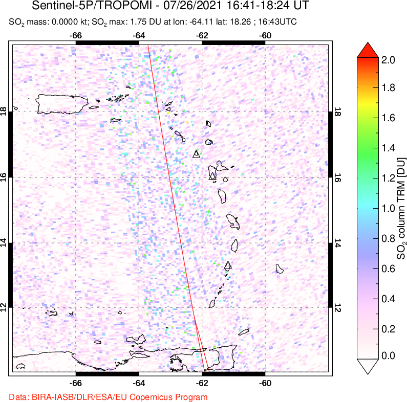 A sulfur dioxide image over Montserrat, West Indies on Jul 26, 2021.