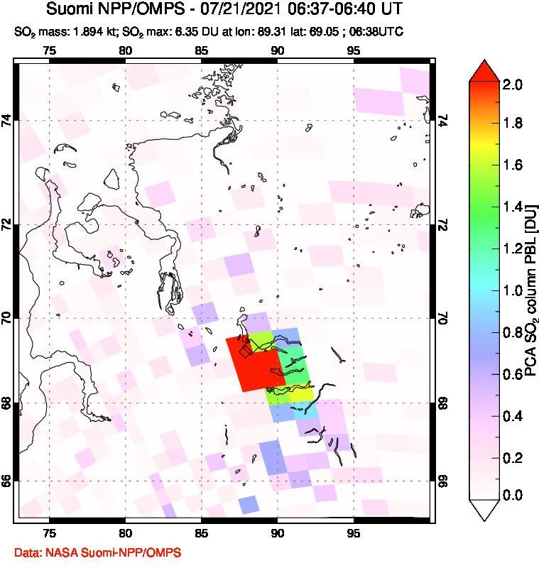 A sulfur dioxide image over Norilsk, Russian Federation on Jul 21, 2021.