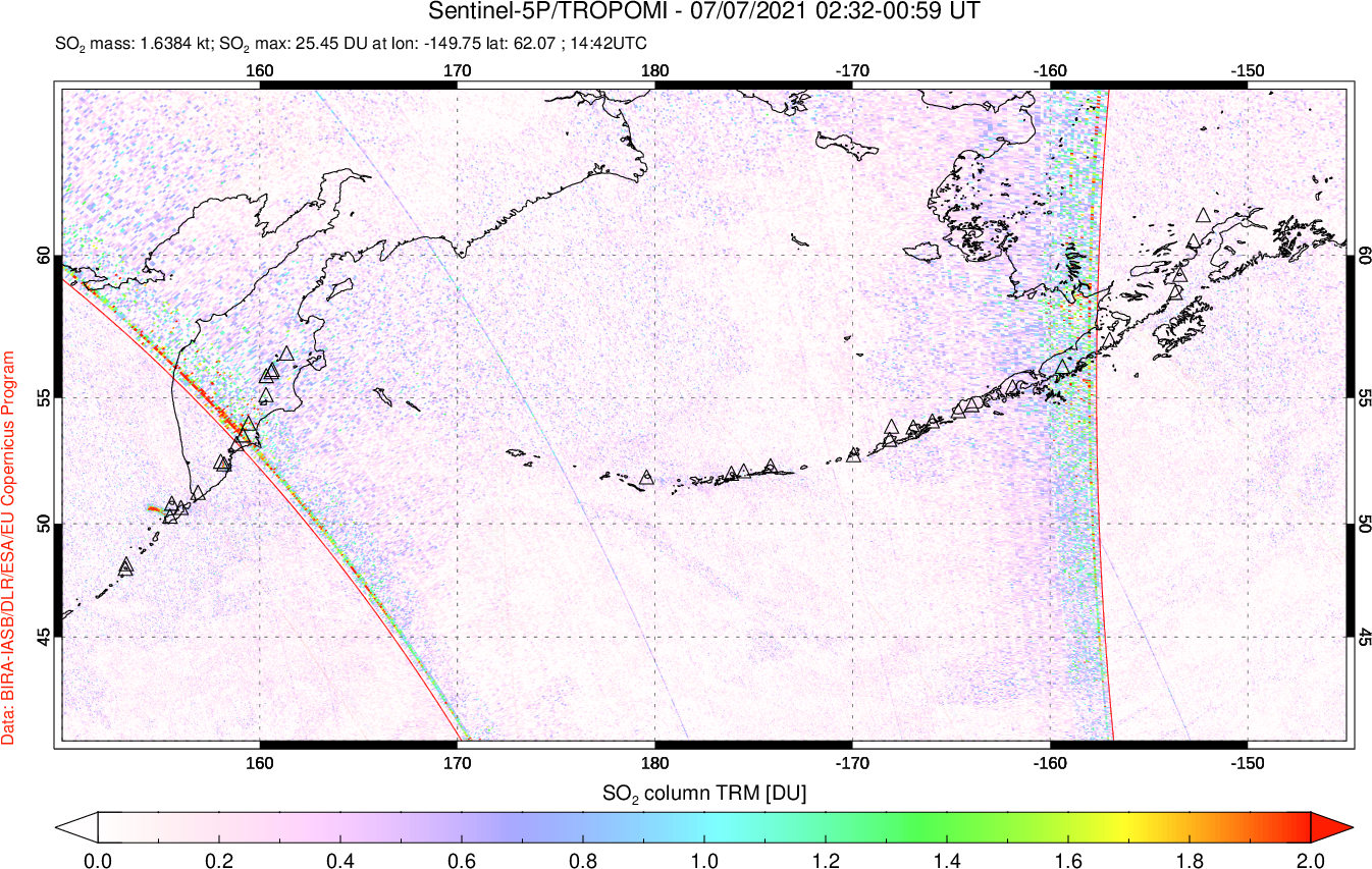 A sulfur dioxide image over North Pacific on Jul 07, 2021.