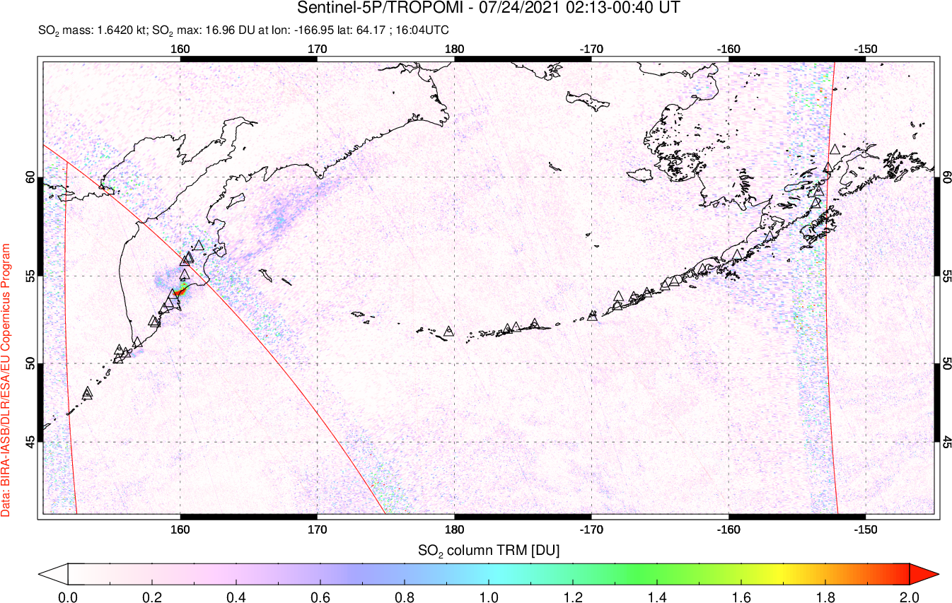 A sulfur dioxide image over North Pacific on Jul 24, 2021.