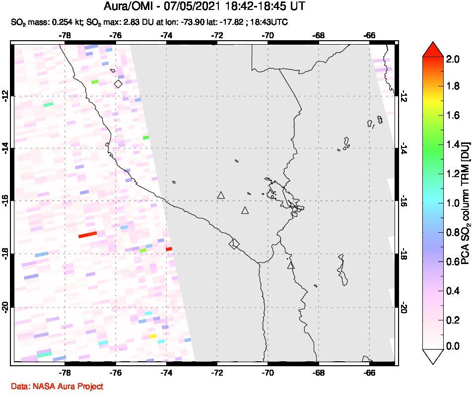 A sulfur dioxide image over Peru on Jul 05, 2021.