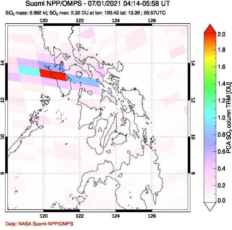 A sulfur dioxide image over Philippines on Jul 01, 2021.