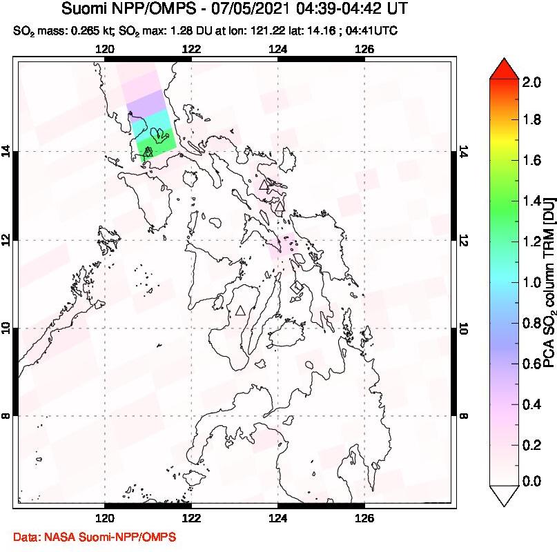 A sulfur dioxide image over Philippines on Jul 05, 2021.