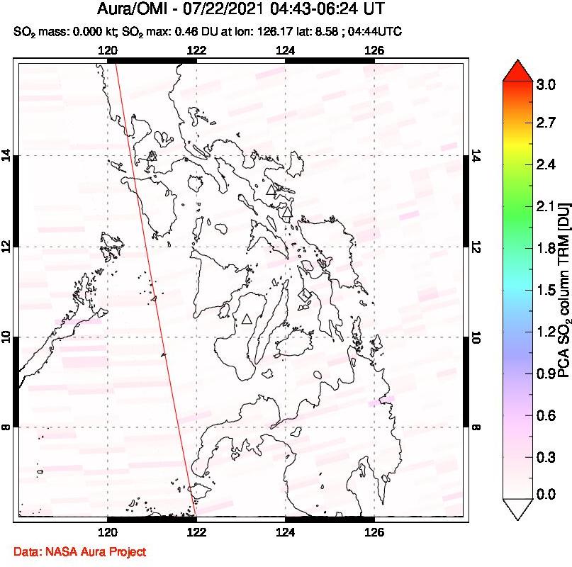 A sulfur dioxide image over Philippines on Jul 22, 2021.