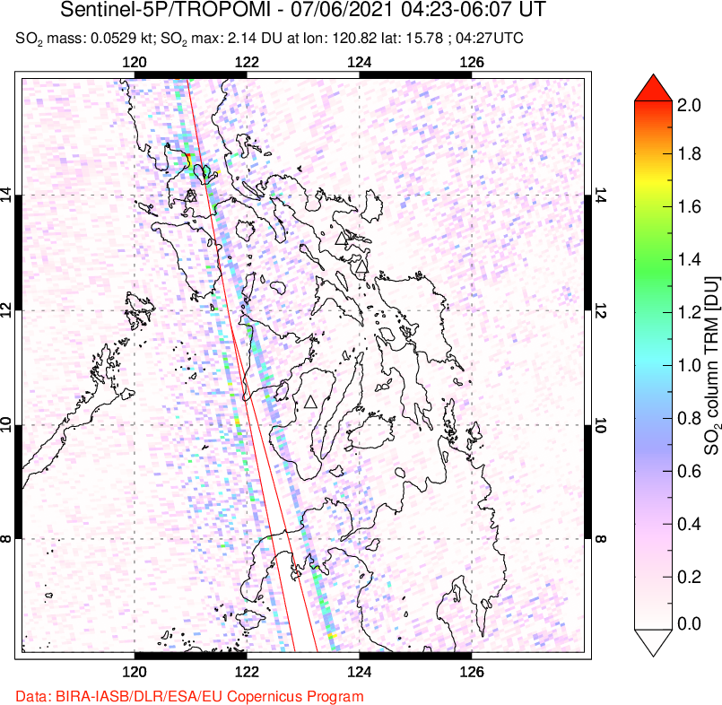 A sulfur dioxide image over Philippines on Jul 06, 2021.