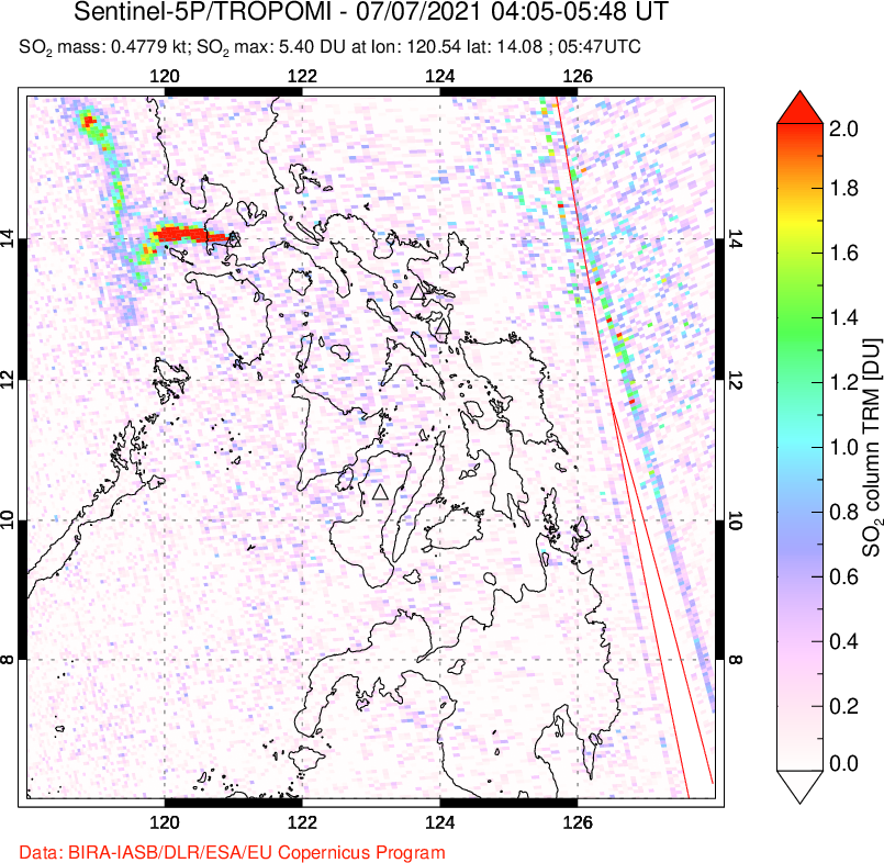 A sulfur dioxide image over Philippines on Jul 07, 2021.