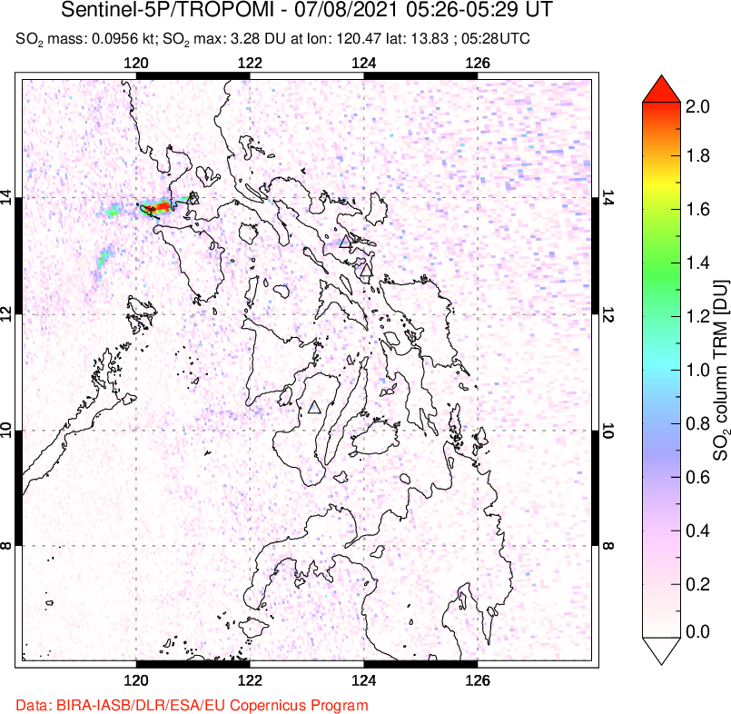 A sulfur dioxide image over Philippines on Jul 08, 2021.