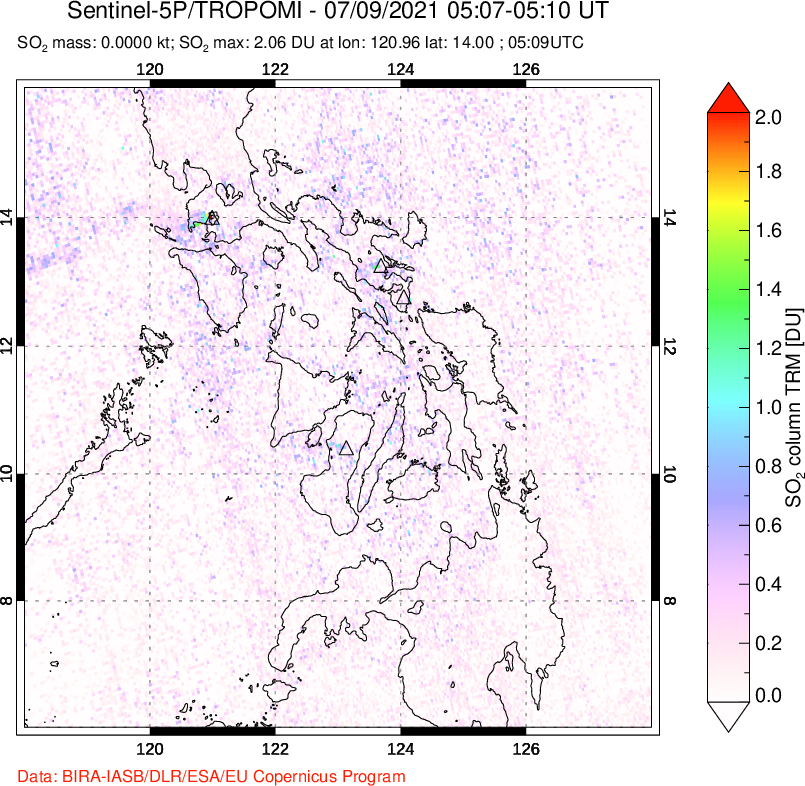 A sulfur dioxide image over Philippines on Jul 09, 2021.