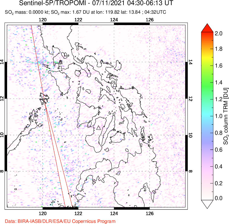 A sulfur dioxide image over Philippines on Jul 11, 2021.