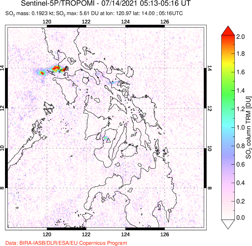 A sulfur dioxide image over Philippines on Jul 14, 2021.