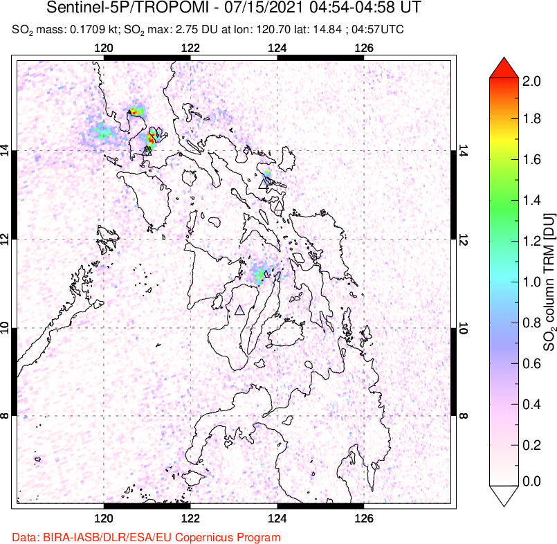 A sulfur dioxide image over Philippines on Jul 15, 2021.